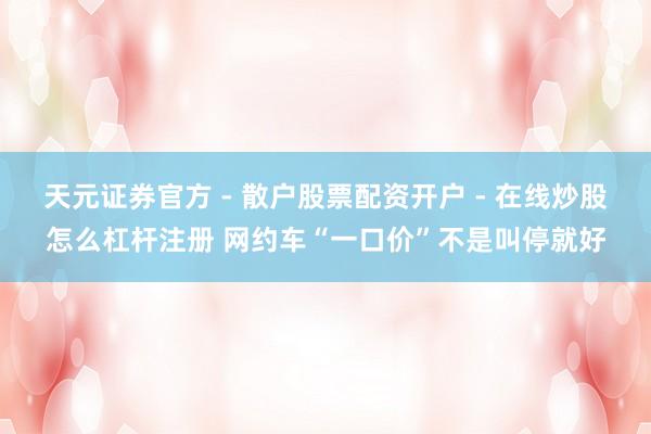 天元证券官方 - 散户股票配资开户 - 在线炒股怎么杠杆注册 网约车“一口价”不是叫停就好